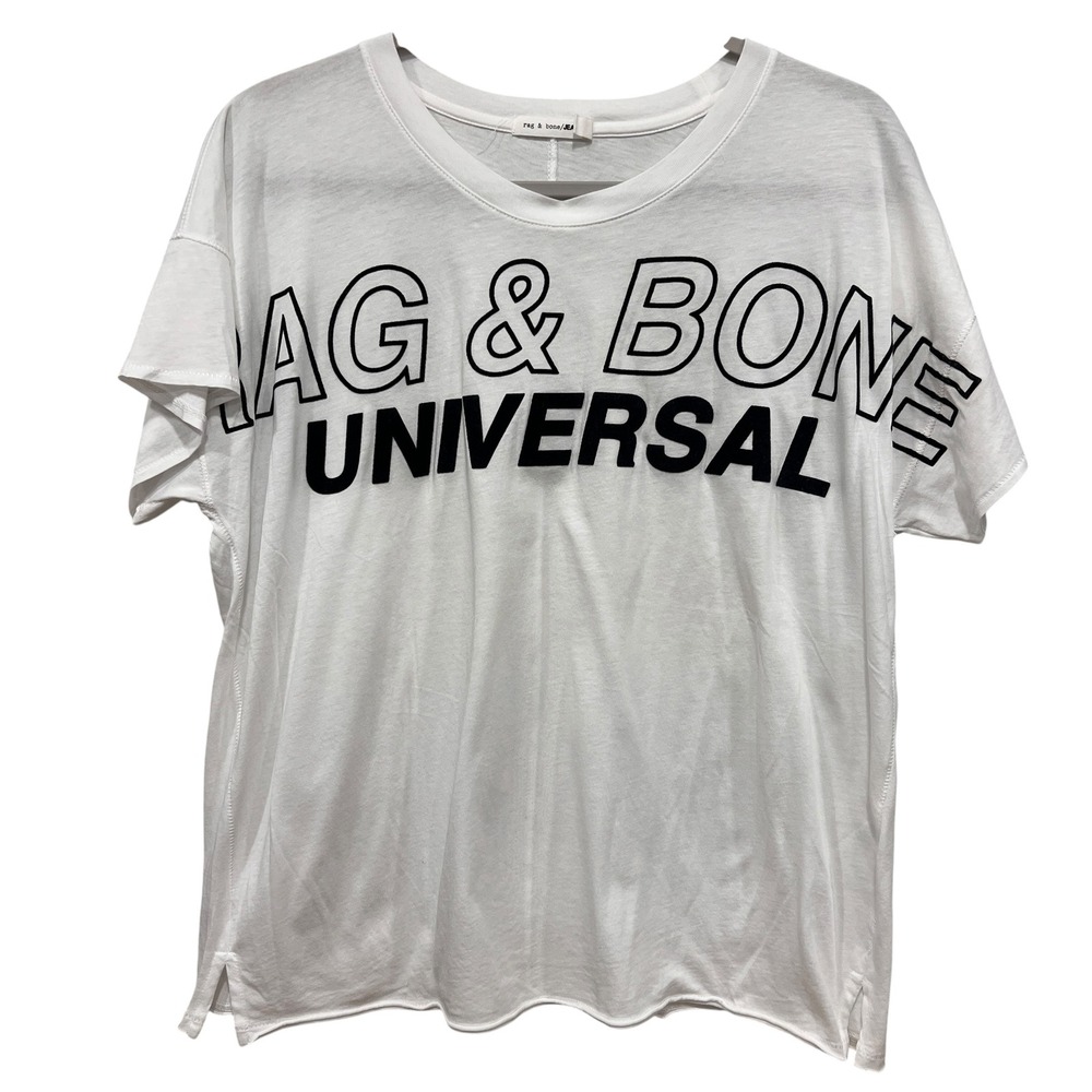 Rag & Bone Universal Graphic T-Shirt White Cotton Tee Size L Graphic